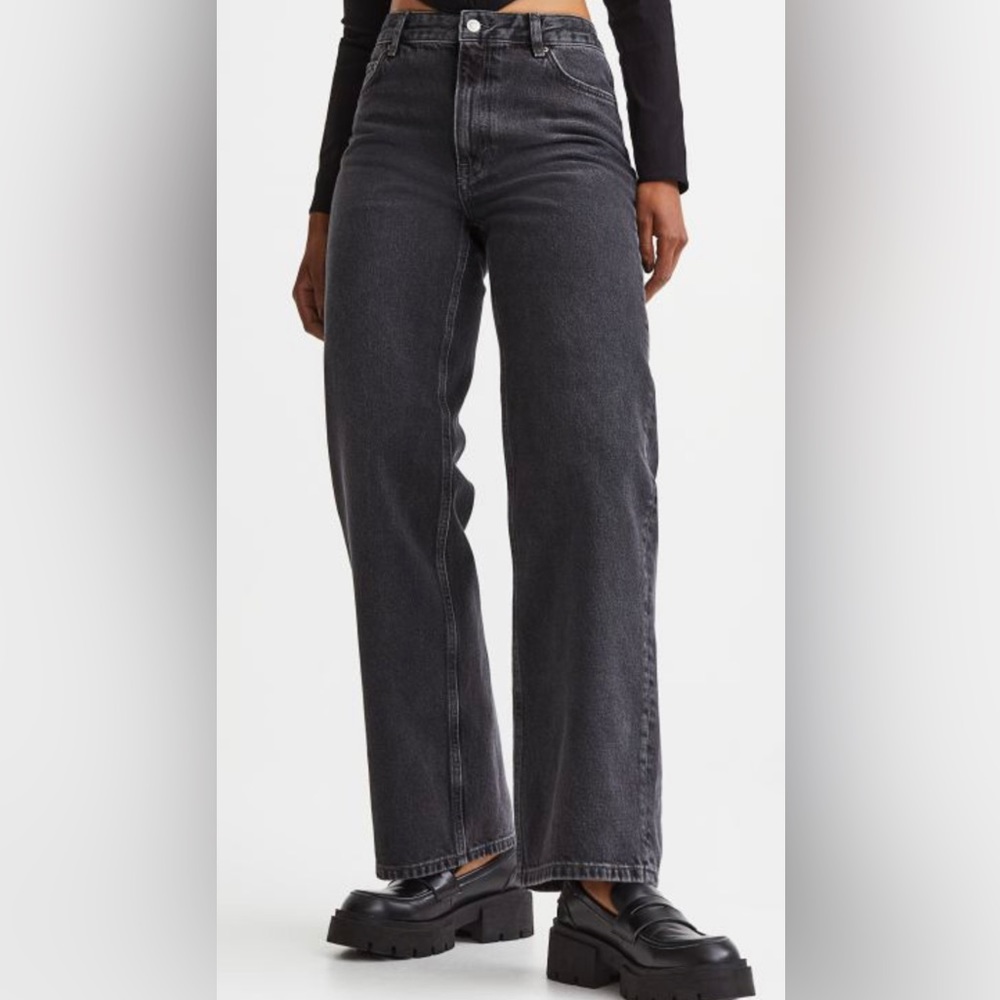 H&M Denim High Rise Wide leg stretch denim jeans Size 6 - Picture 1 of 5